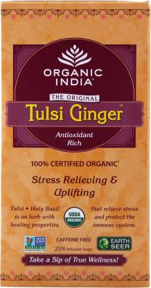 ORGANIC INDIA Ginger, Tulsi Tea Bags Box  (25 Bags)