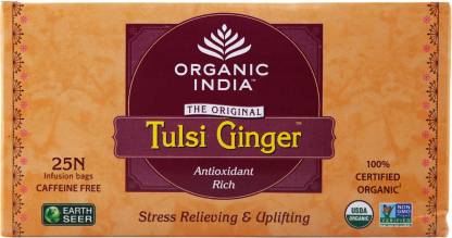 ORGANIC INDIA Ginger, Tulsi Tea Bags Box  (25 Bags)