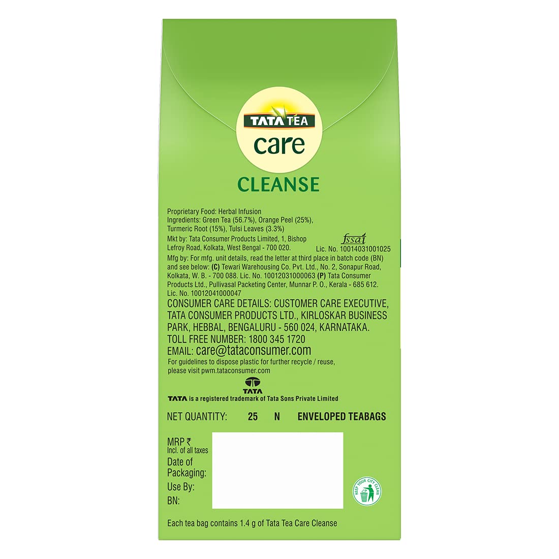 Tata Tea Care Cleanse Herbal Infusion Green Tea with Tulsi, Turmeric & –  LazyShoppy