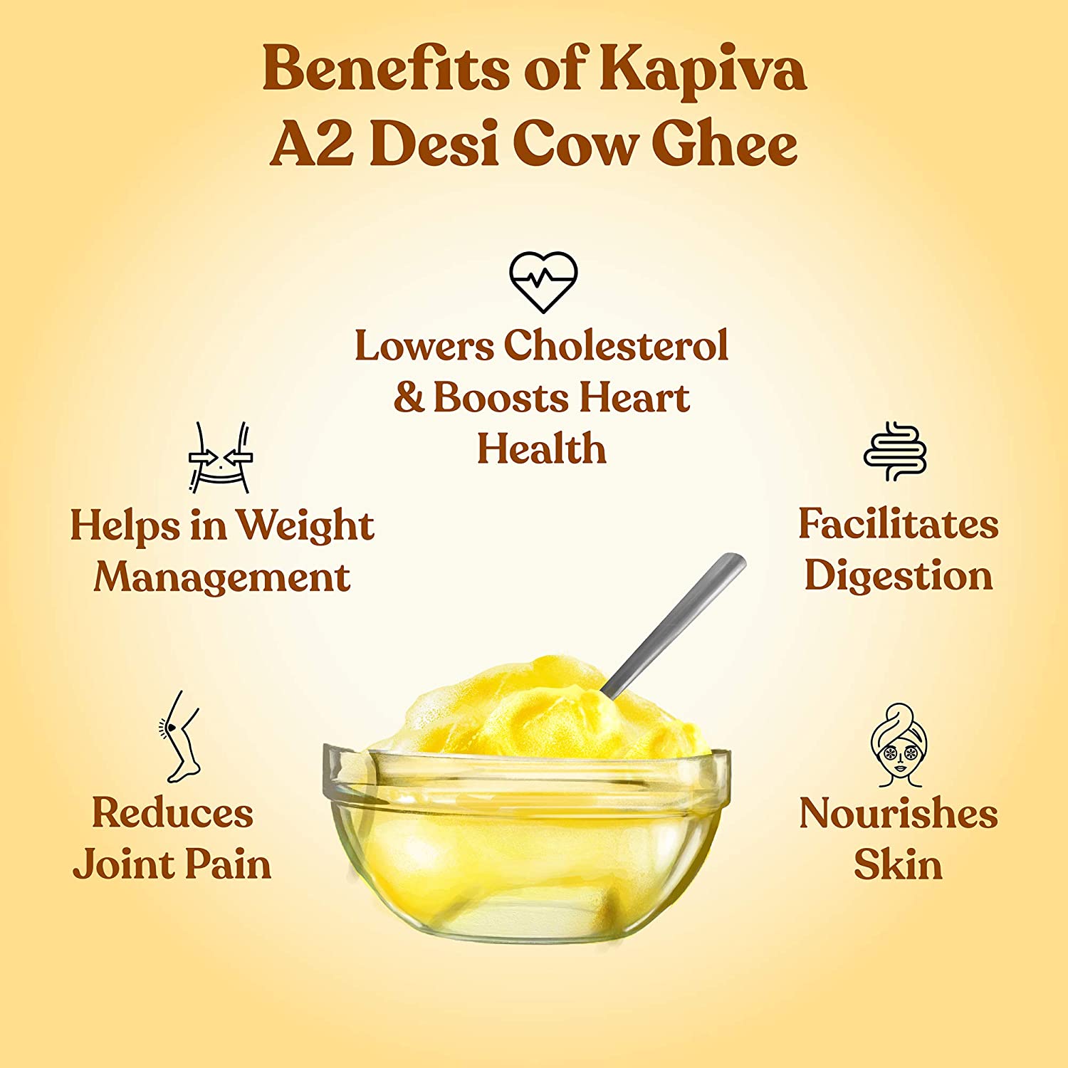 Kapiva A2 Desi Cow Ghee - Pure, Natural, & Healthy - Vedic Bilona Method - Helps Reduces Joint Pain and Improves Heart Functioning - 500ml