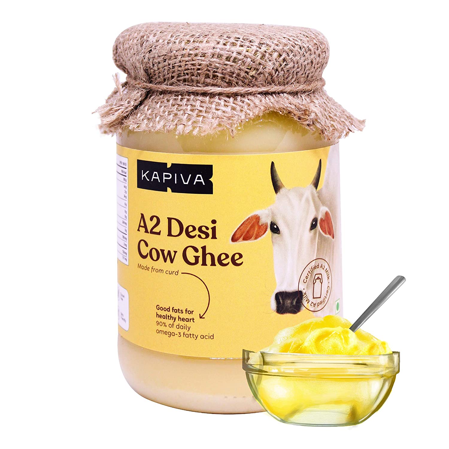 Kapiva A2 Desi Cow Ghee - Pure, Natural, & Healthy - Vedic Bilona Method - Helps Reduces Joint Pain and Improves Heart Functioning - 500ml
