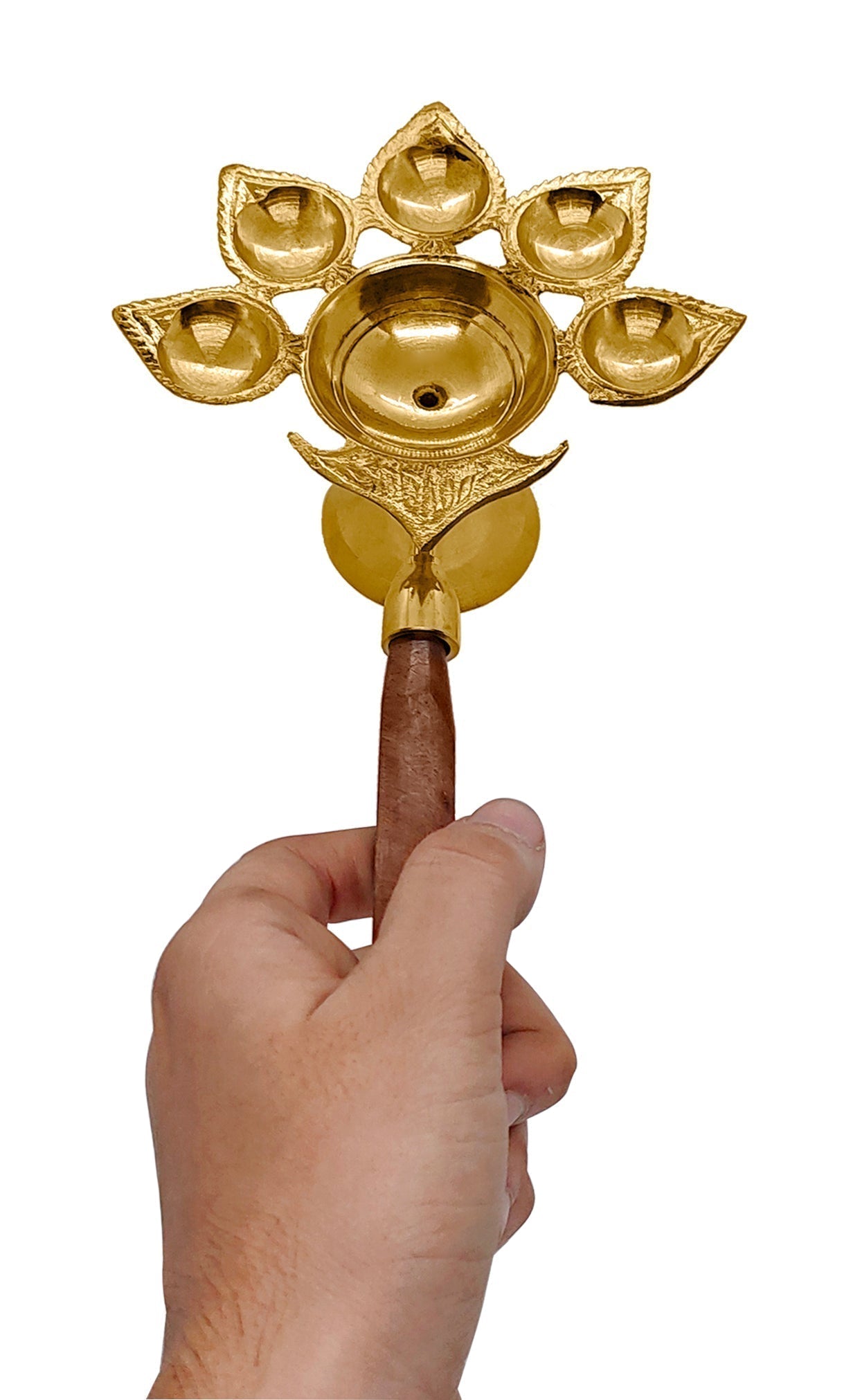 Panch Aarti Diya with Wooden Handle